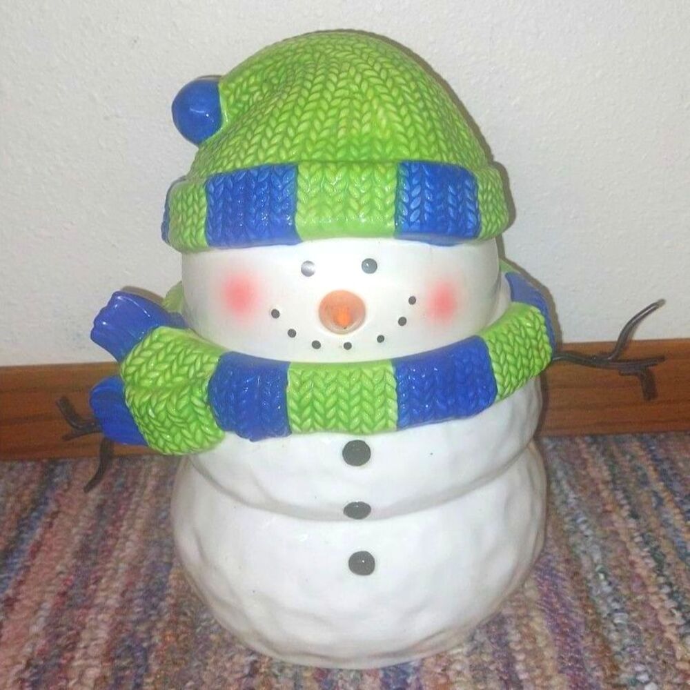 Retired 2012 Scentsy Hostess Gift Ceramic Snowman Cookie Jar Large Winter 11"